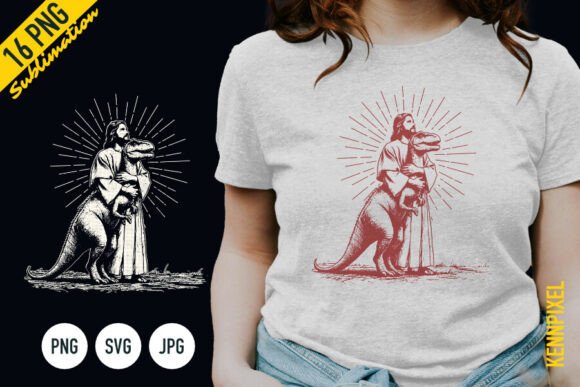 Jesus Holding Dinosaur Shirt SVG PNG: Graphics for T-Shirt Designs